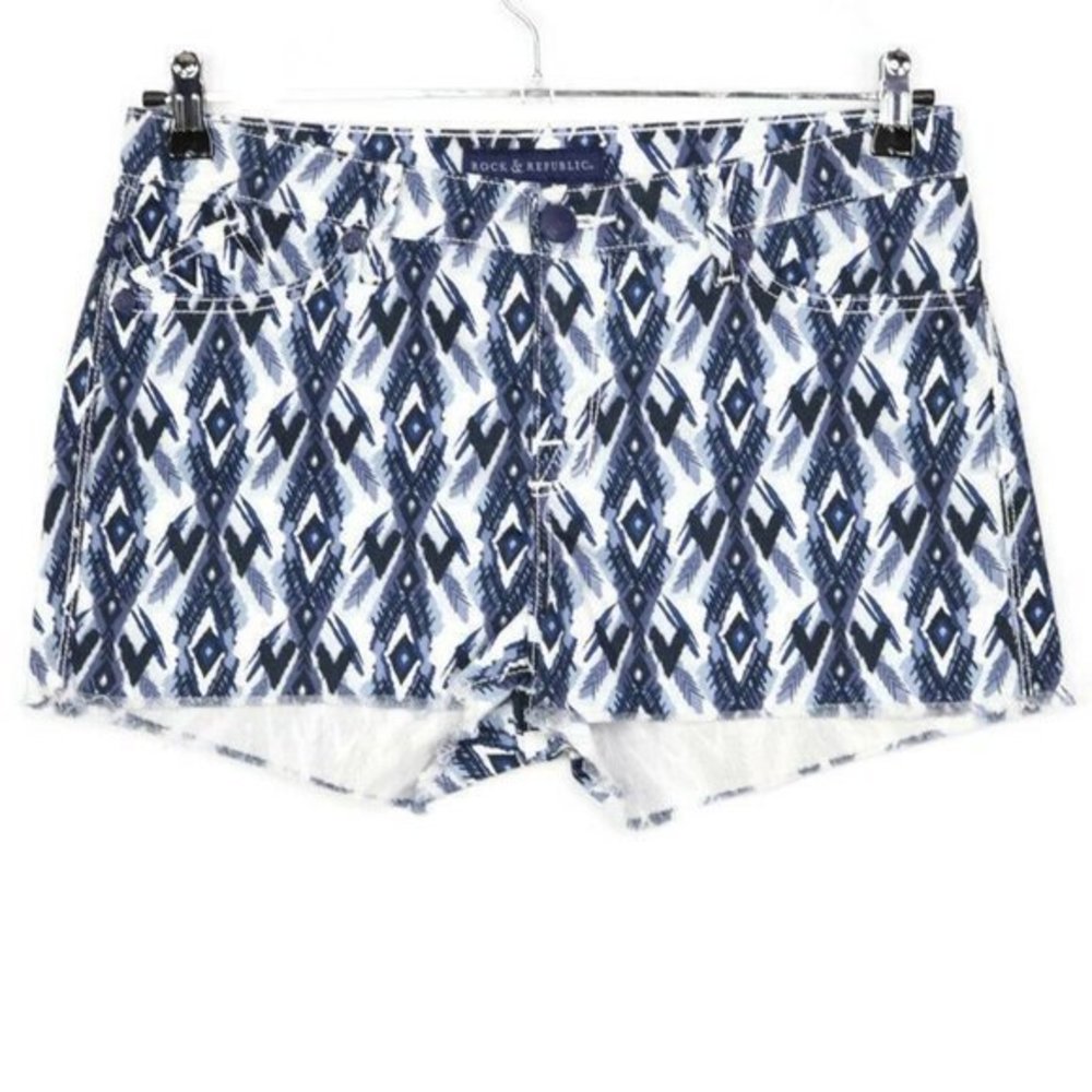 Rock & Republic Cut Off Jean Shorts Blue White Native Lolita Stretch 12